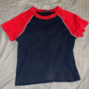 Brandy Melville red and navy blue cropped tee